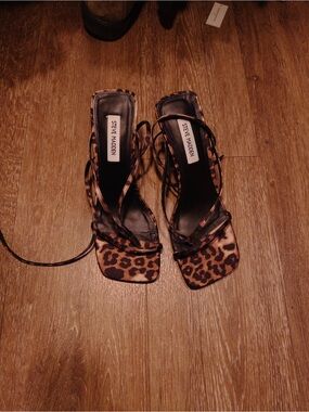 Steve Madden Leopard Lace-Up Heeled Sandals - Brown/Black
